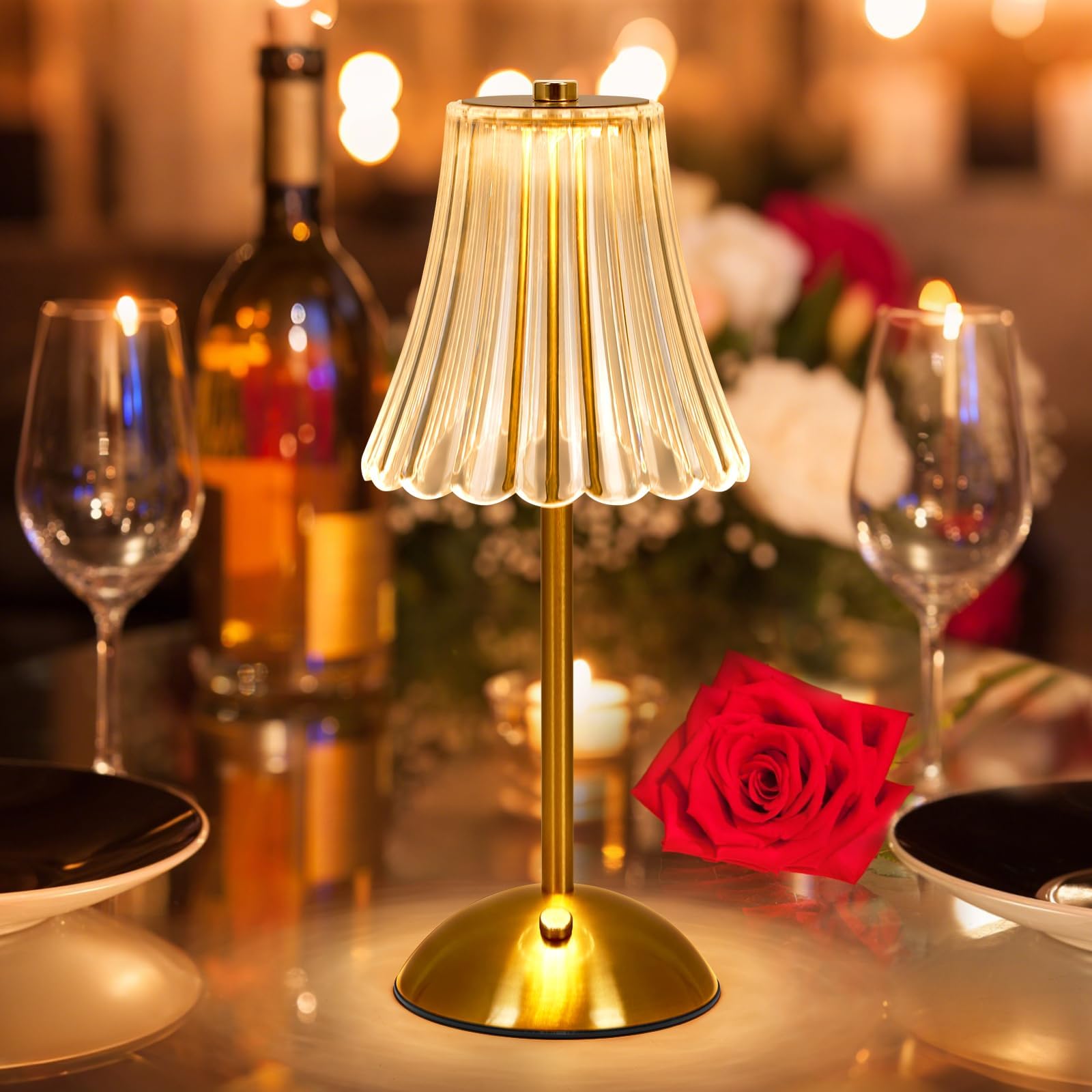 BomKra Crystal Table Lamp, Dimmable 3 Colors LED Romantic Diamond Crystal Lamp, Rechargeable Touch Small Lamps, Bedside Nightstand Light for Bedroom Bar Restaurant (B)