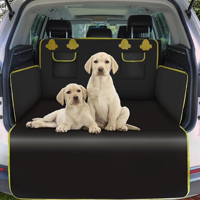 Wikoan Car Boot Protector Car Boot Liner for Dogs Newly Upgraded 1680D Professional Waterproof Fabric of Dog Car Seat Cover With Bumper Clap Protection,Dog Car Boot Cover For Cars, Trucks & SUVs