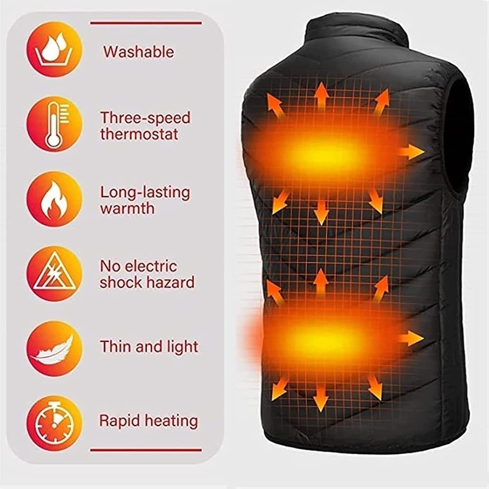 Chaleco calentado para hombre, 11 zonas calentadas, 2 controladores independientes, chaqueta eléctrica ligera USB, Negro, M