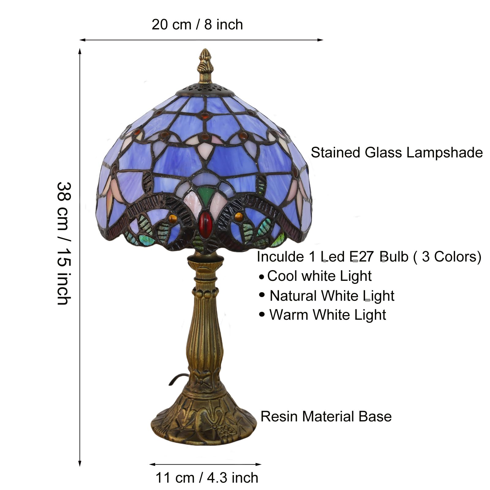 Tiffany Tischlampe, Kleine Retro Lampe, Deko Tischleuchte Nachttischlampe, Handcraft Bunte Glas Lampenschirm, für Schlafzimmer Wohnzimmer Büro