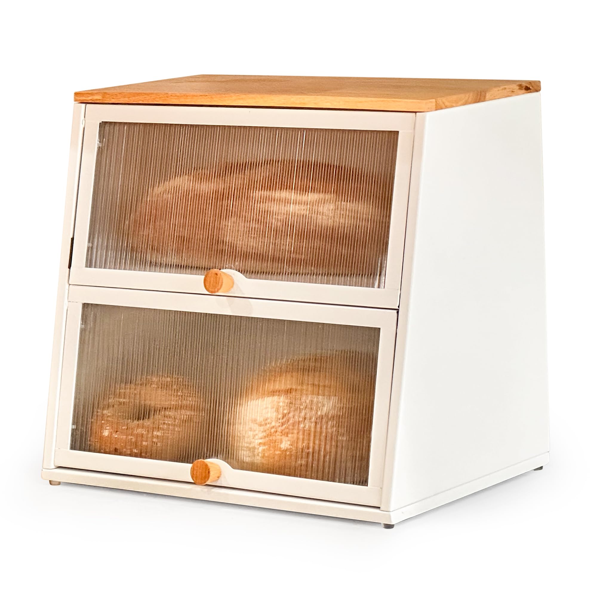 Bread Box, Countertop Large Bread Storage, Farmhouse Bamboo Bread Box, Double Layer Bread Storage Container, Farmhouse Bread Box with Window, Bread Holder, Modern Design Double Layer Bamboo Bread Box