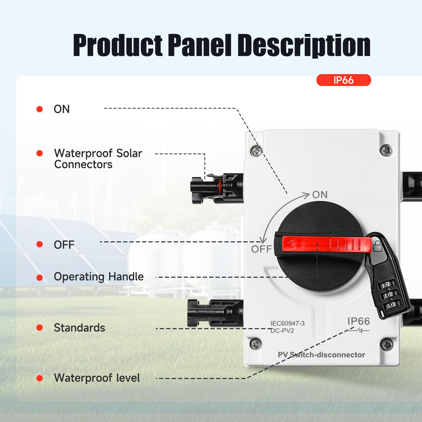 Solar DC Trennschalter 1000V 32A Two-in-Two-out MC4 Anschlusskasten IP66 Dichtungs-Photovoltaik Trennschalter für On/Off-Grid PV-Anlage Solaranlage