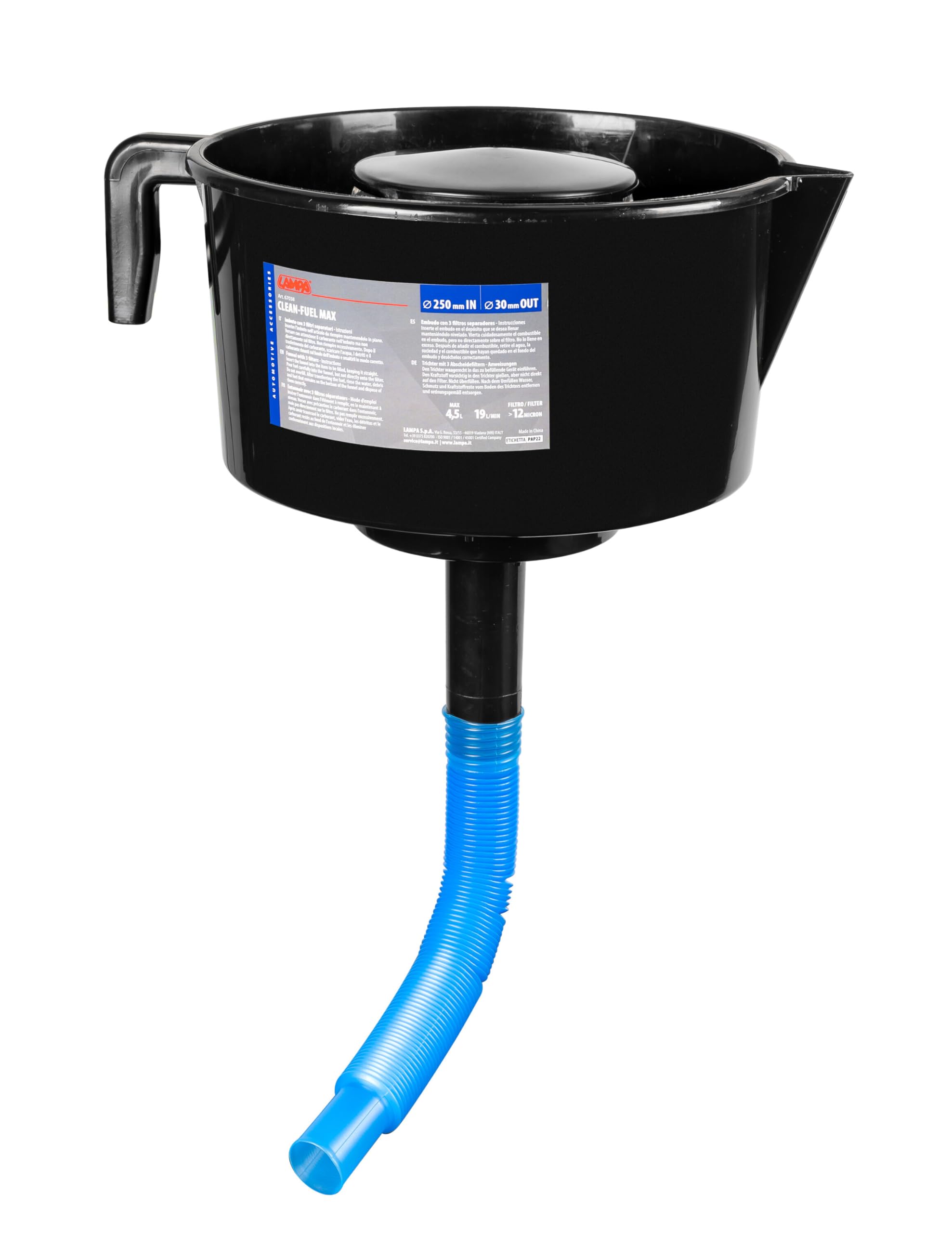 Lampa 67038 Imbuto professionale con 3 filtri separatori per filtrare i carburanti da acqua e impurità