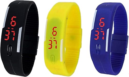 Pappi-Haunt - Juego de 3 pulseras LED de silicona unisex para niños y niñas, Digital