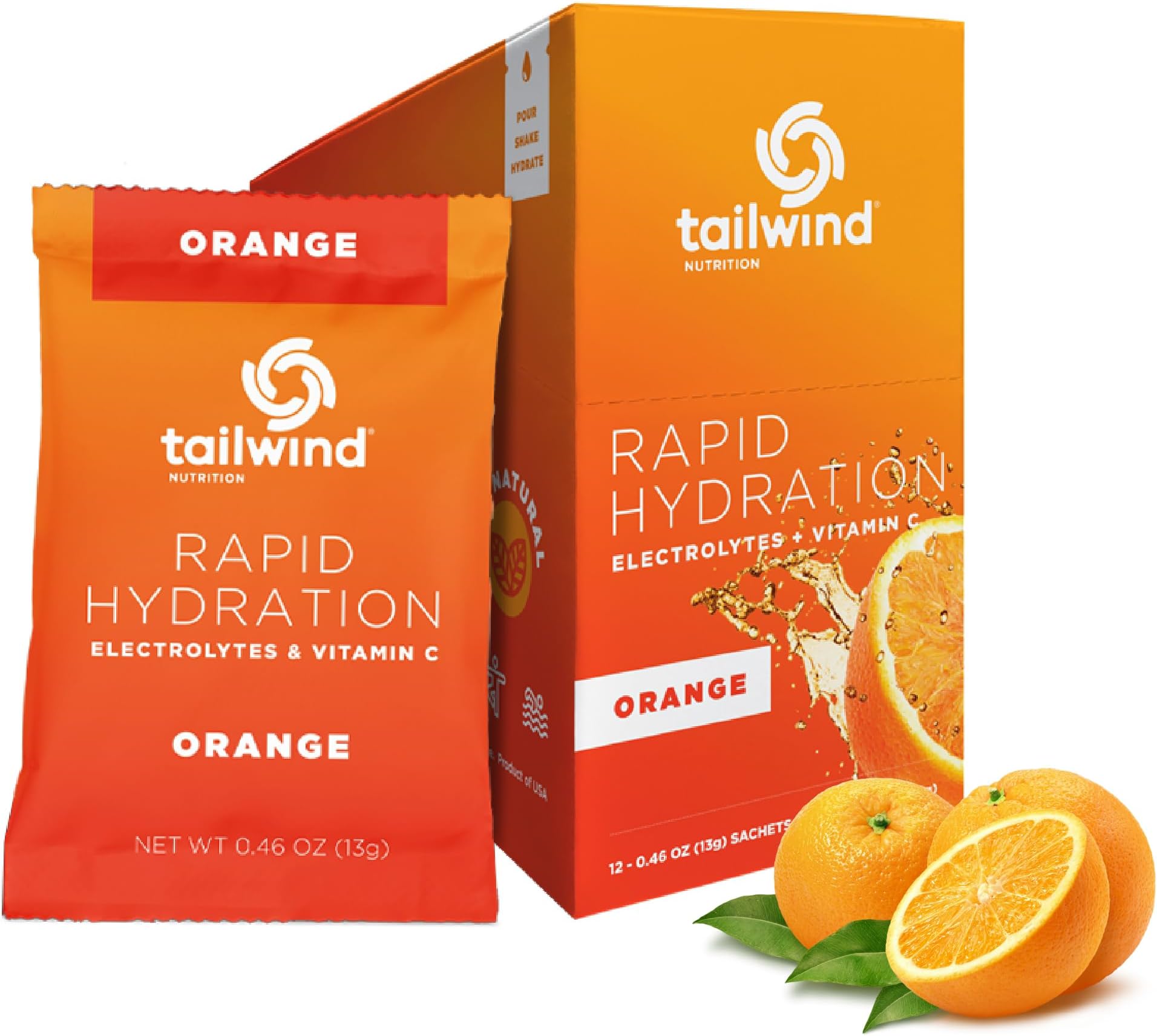 Rapid Hydration, Electrolyte & Hydration Powder, Vitamin C & Sea Salt Exercise Workout Mix, Orange, Pack of 12 Sticks
