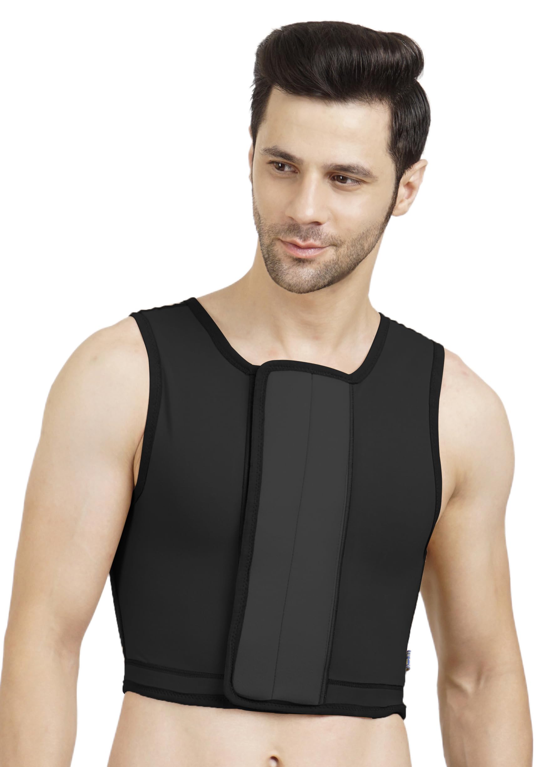 Gynecomastia Short Vest || MODERATE COMPRESSION || Velcro Closure || Chest Shapewear || Comfortable for Men || Tomboy Chest Binder || Shapewear for Post-Surgery |-image-13