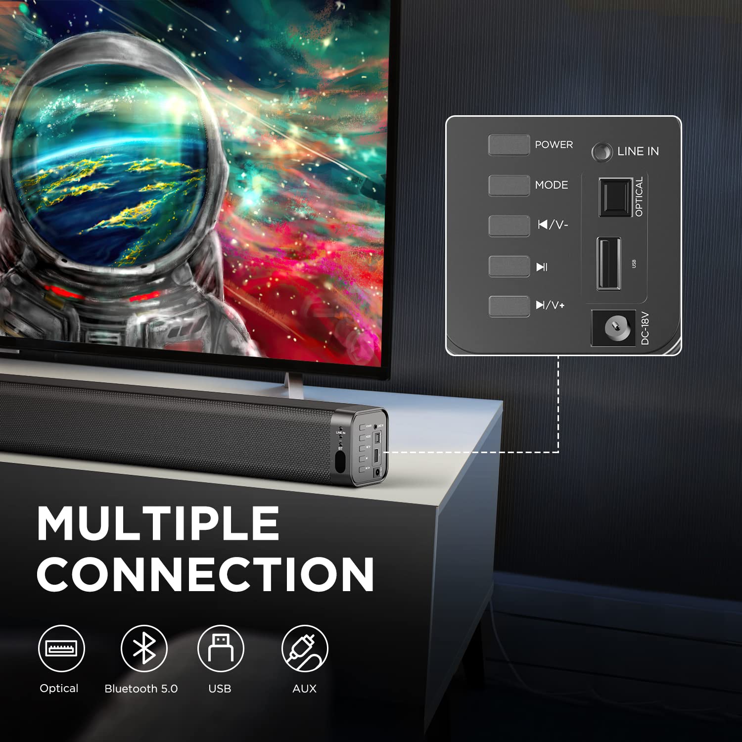 Soundbar, 37 inch Sound Bar for Smart TV, Bluetooth 5.0 TV Speaker with