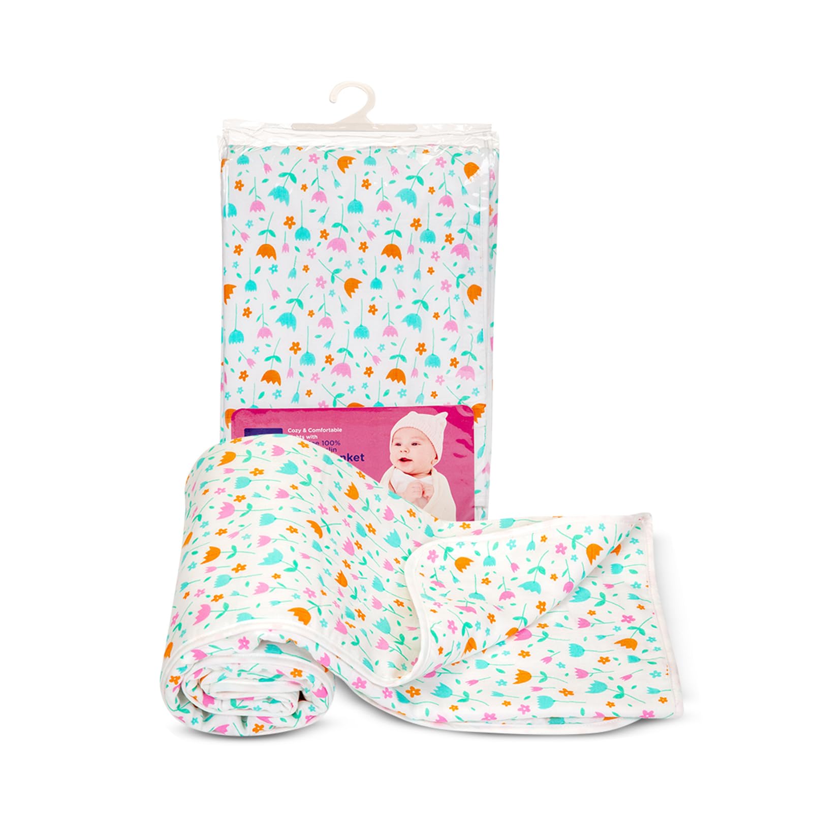 Mee MeeUltra Soft Lightweight & Unisex Baby Blankets | Swaddle for Newborn, Infant & Toddler |3 Layer Blanket of Muslin & Fleece | Assorted | 0-2 Years | Flower Design
