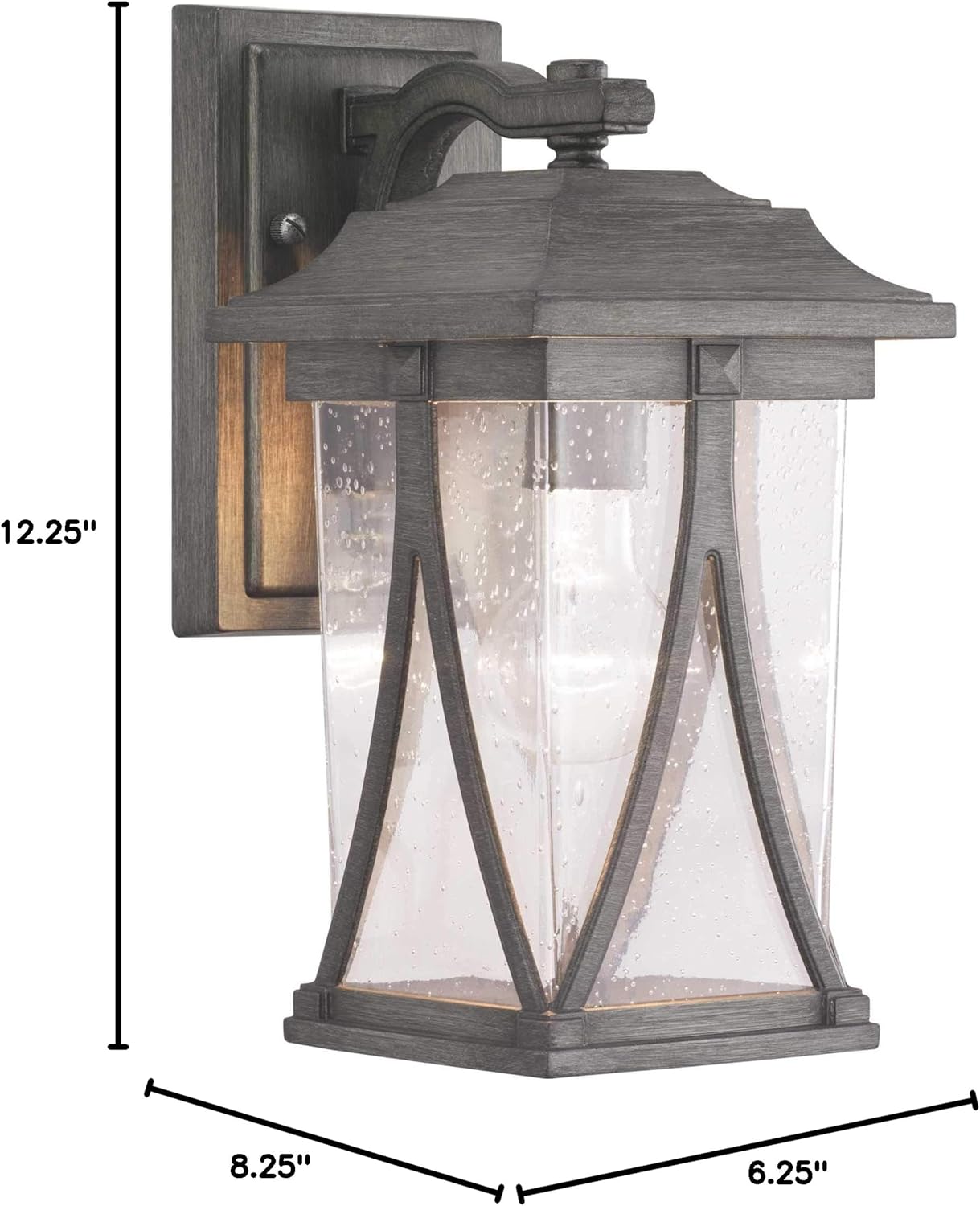 Progress Lighting Abbott Collection 1-Light Clear Seeded Glass Craftsman Outdoor Small Wall Lantern Light Antique Pewter, Gray, 12.25x6.25x6.25
