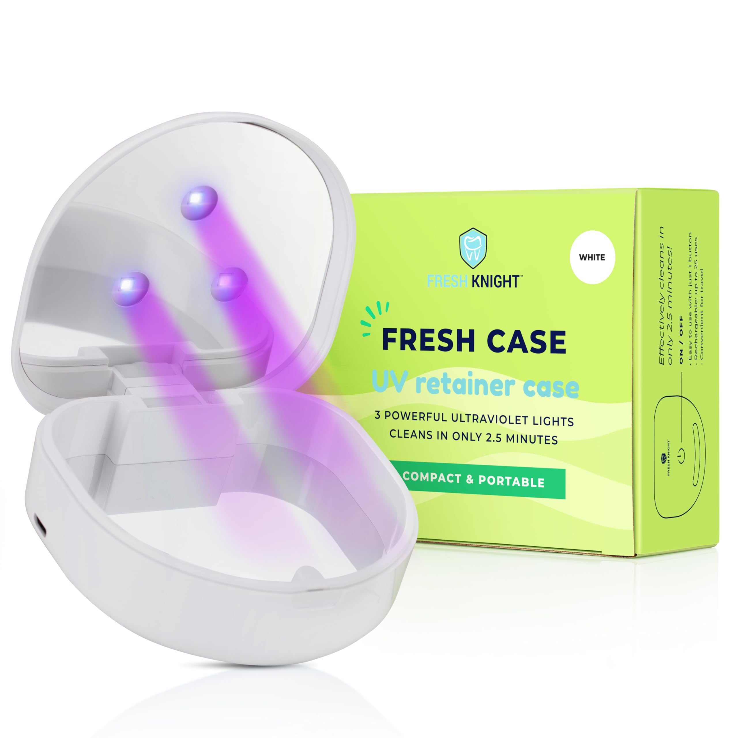 FRESH KNIGHT UV Retainer Case | UVC Retainer Cleaner, Disinfects Cleans and Removes Odors, Mouth Guard Case, Compatible for Invisalign Case, Retainer Cases | Fresh Case