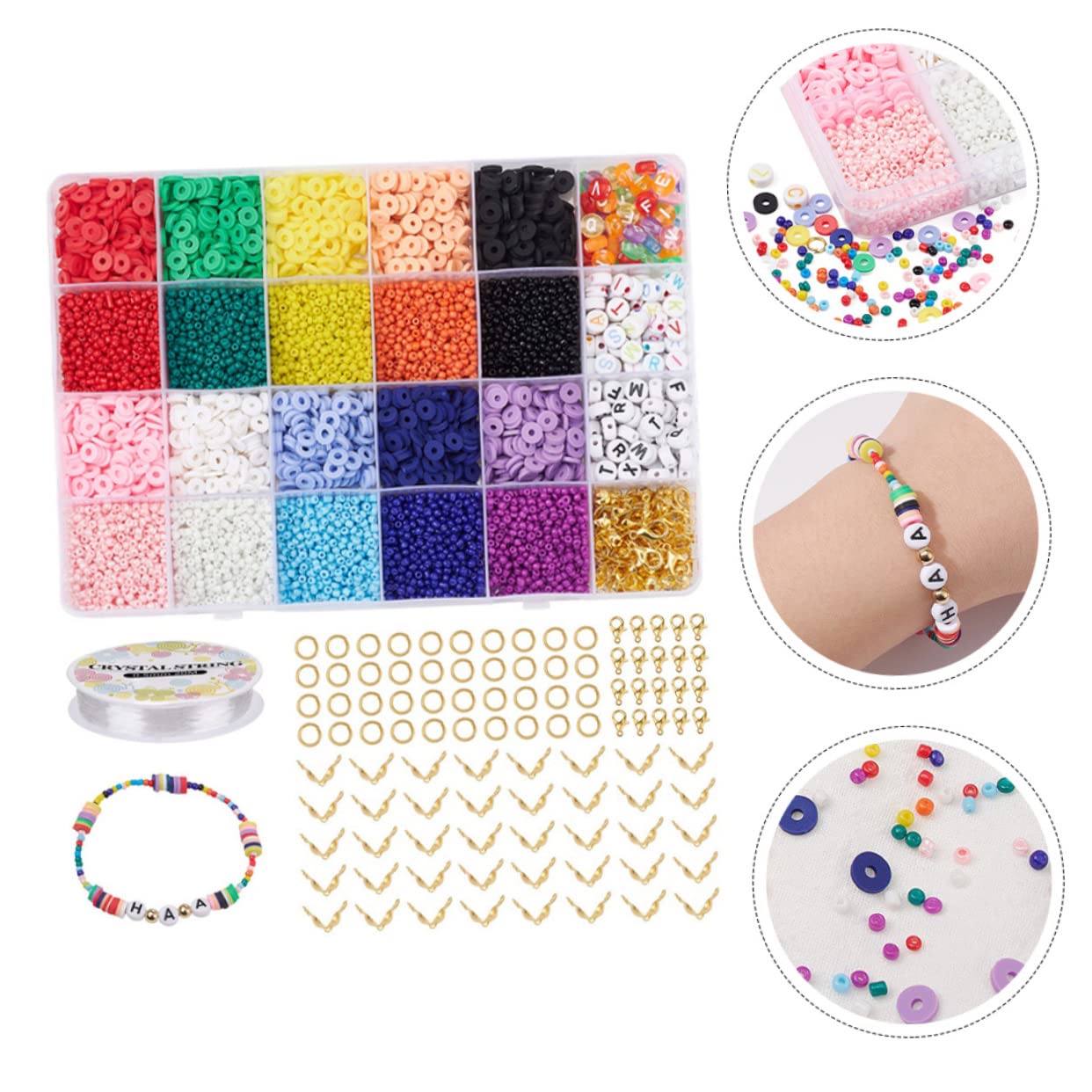 LIFKOME 1 Ensemble Set de Perles Rondes Colorées Kit DIY pour Fabrication de Bracelets et Bijoux Compartiments avec Perles Lettres et Accessoires Bricolage