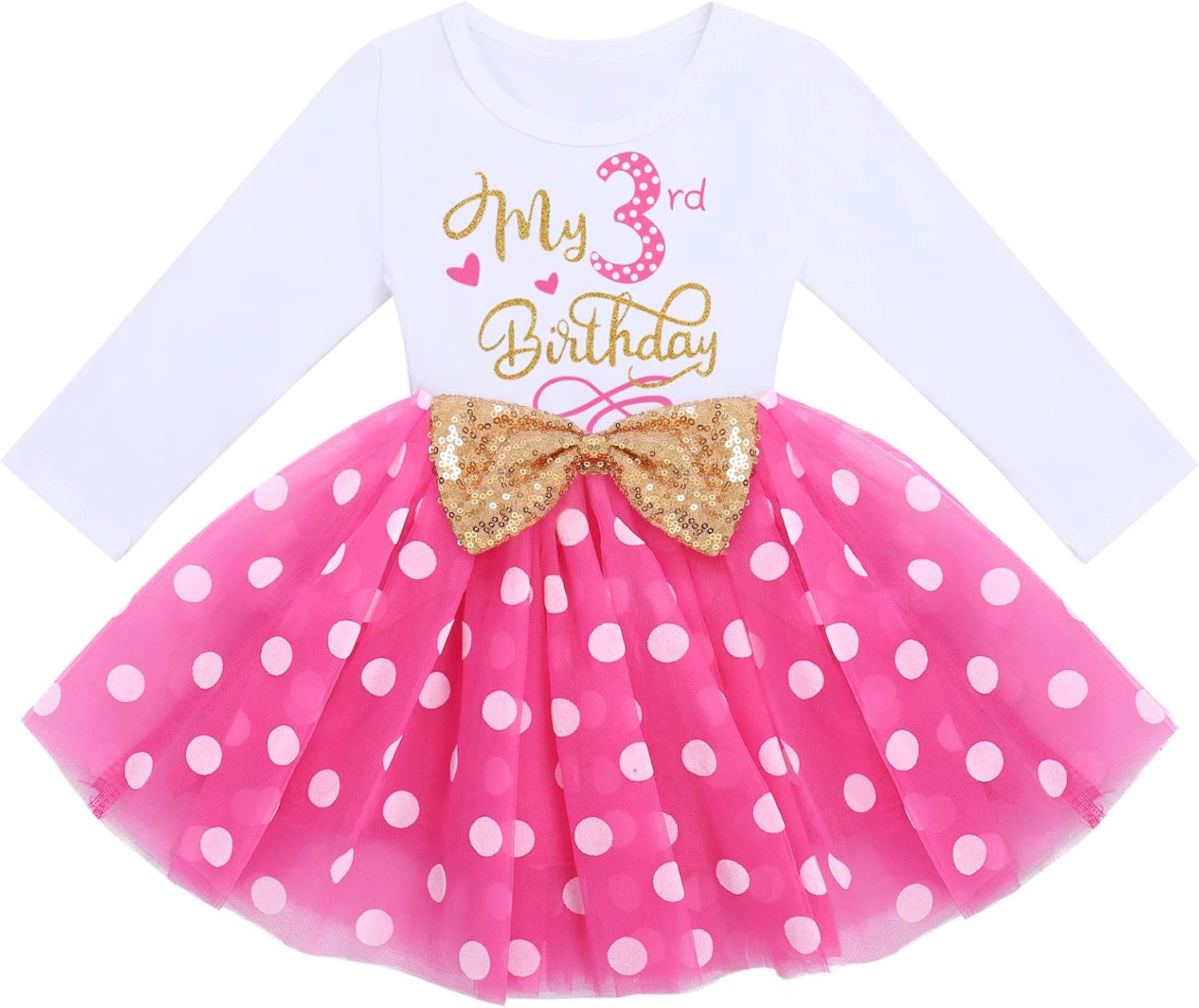 Baby Girl 1st 2nd 3rd Birthday Outfit Mouse Dress Polka Dots Tutu Skirt Cake Smash Long Sleeve Clothes for Photo Shoot