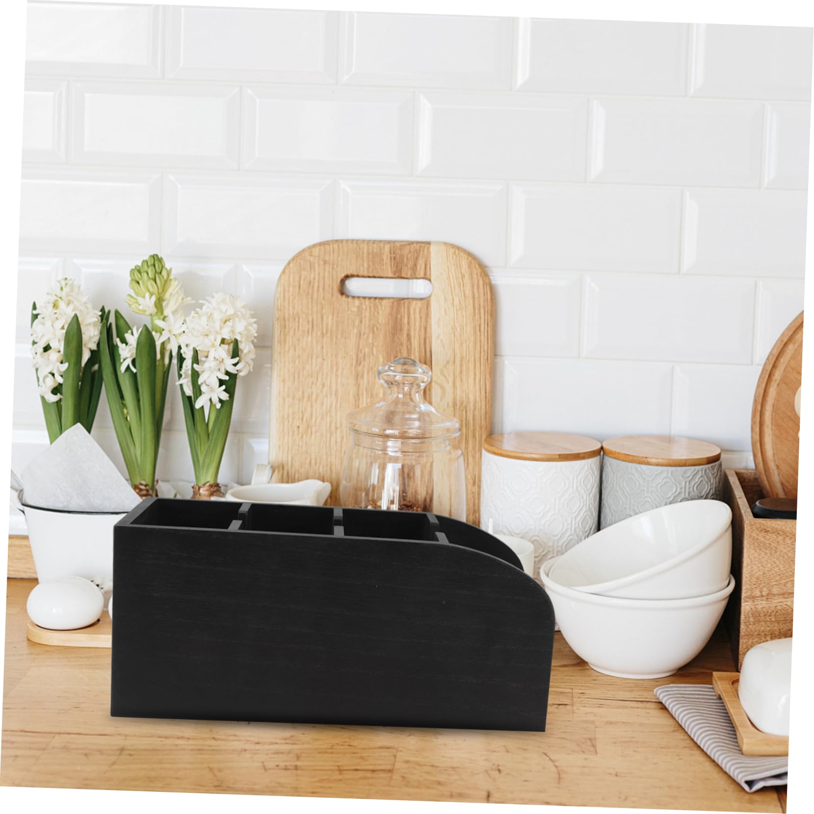Organizador de Bolsitas de Té de Madera Negro para Mostrador | Despensa y Armario de Cocina, Diseño Ahorra Espacio, Construcción Robusta, Estilo Elegante