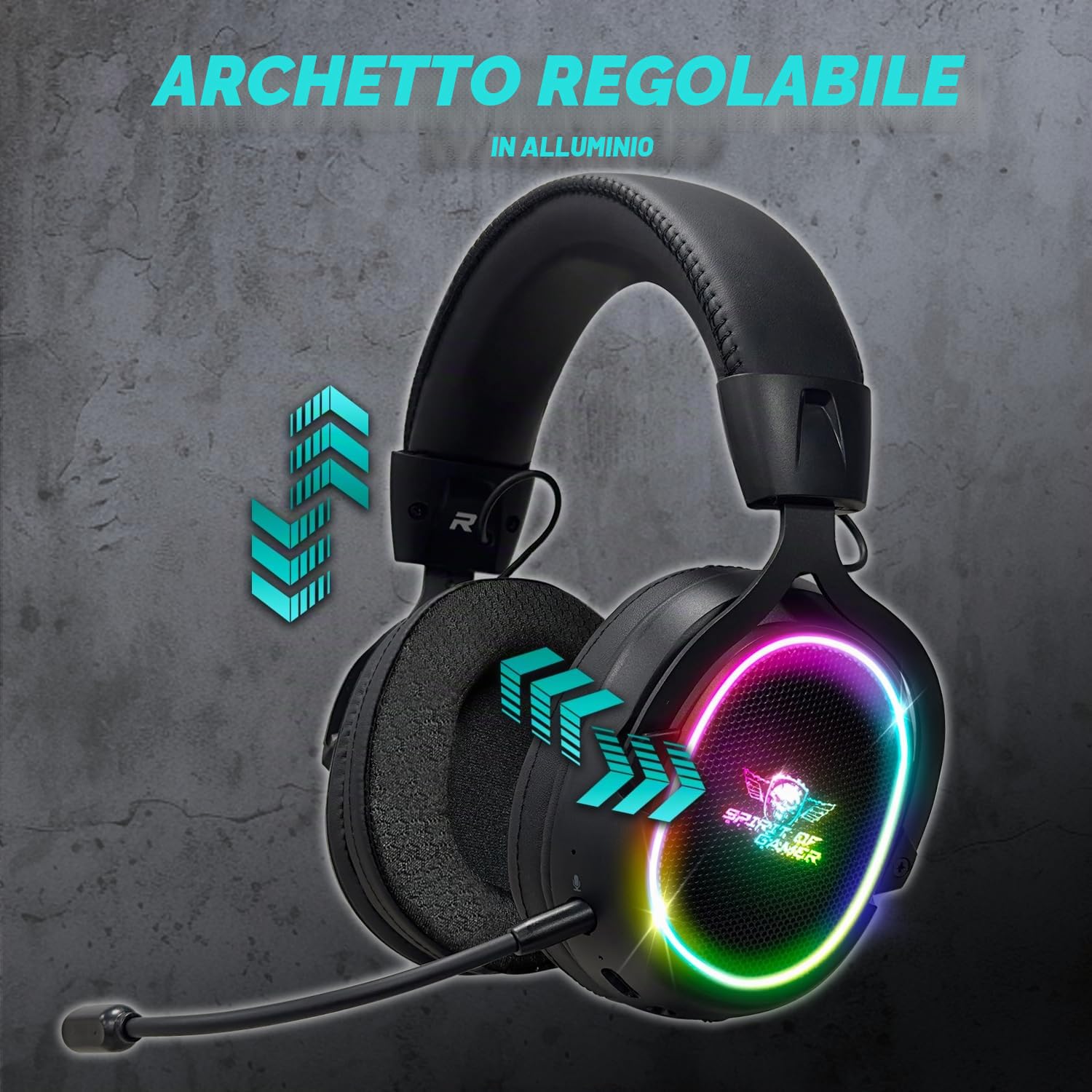 Spirit of Gamer - XPERT H1200, Cuffie Gaming Bluetooth Senza Fili con Microfono Staccabile, Switch, PC, Mac, Altoparlante Audio Virtuale 7.1, Retroilluminazione RGB, Jack da 3,5 mm, Nero