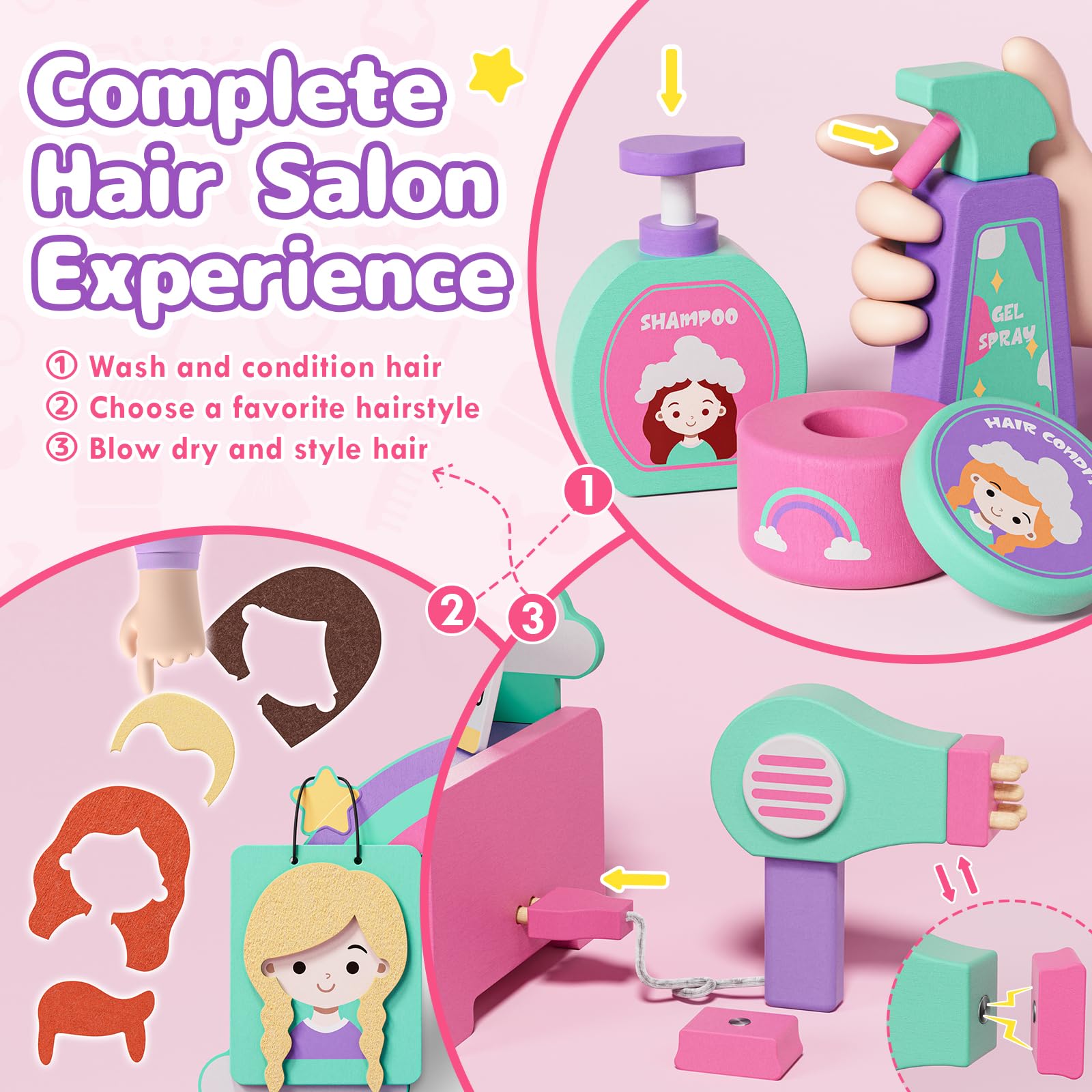 Lehoo Castle Friseur Set Kinder Mädchen Spielzeug mit Haarstyling Zubehör Friseurkoffer Schminkset Spielzeug Geschenk für Mädchen ab 3 4 5 6 Jahre