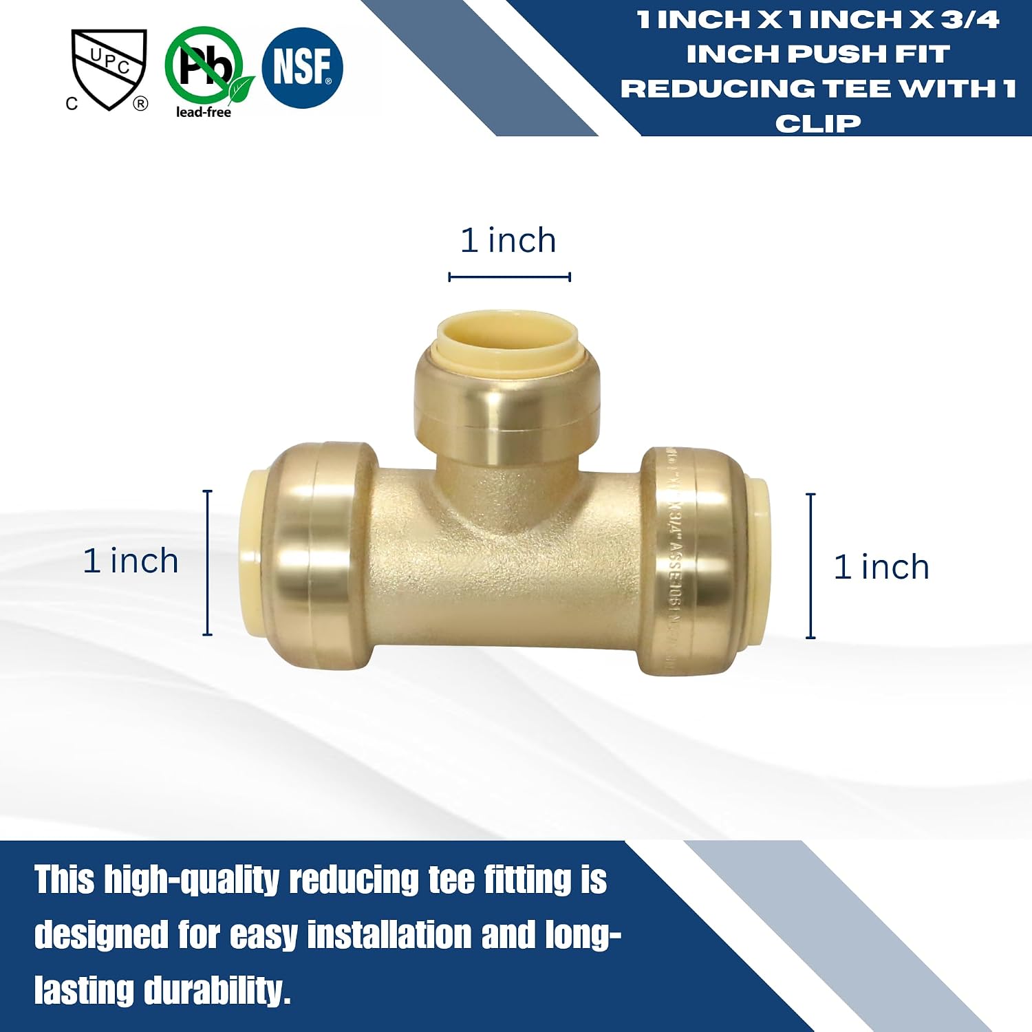 XFITTING Push Fit 1 in x 1 in x 3/4 in Push Fit Reducing Tee, 10 Pieces