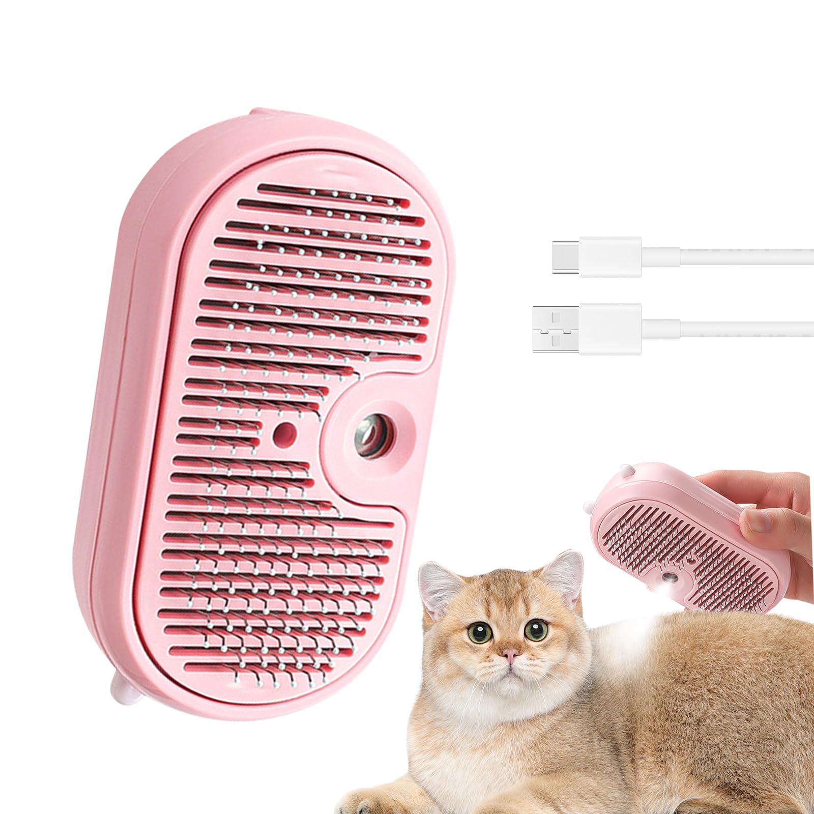 Cepillo de vapor para perros y mascotas, cepillo de vapor recargable para pelos largos, gatos y animales de compañía elimina el pelo enredado y suelto con un botón