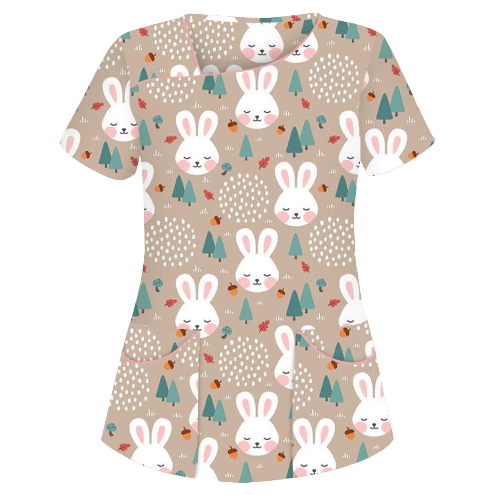 Sizoer Uniforme Enfermera Mujer Dibujos Manga Corta Cuello En V Bata De Laboratorio Talla Grande Suave Y Cómodo Bata Trabajo Mujer Blusas Mujer con Bolsillos Blusas Y Camisas para Mujer