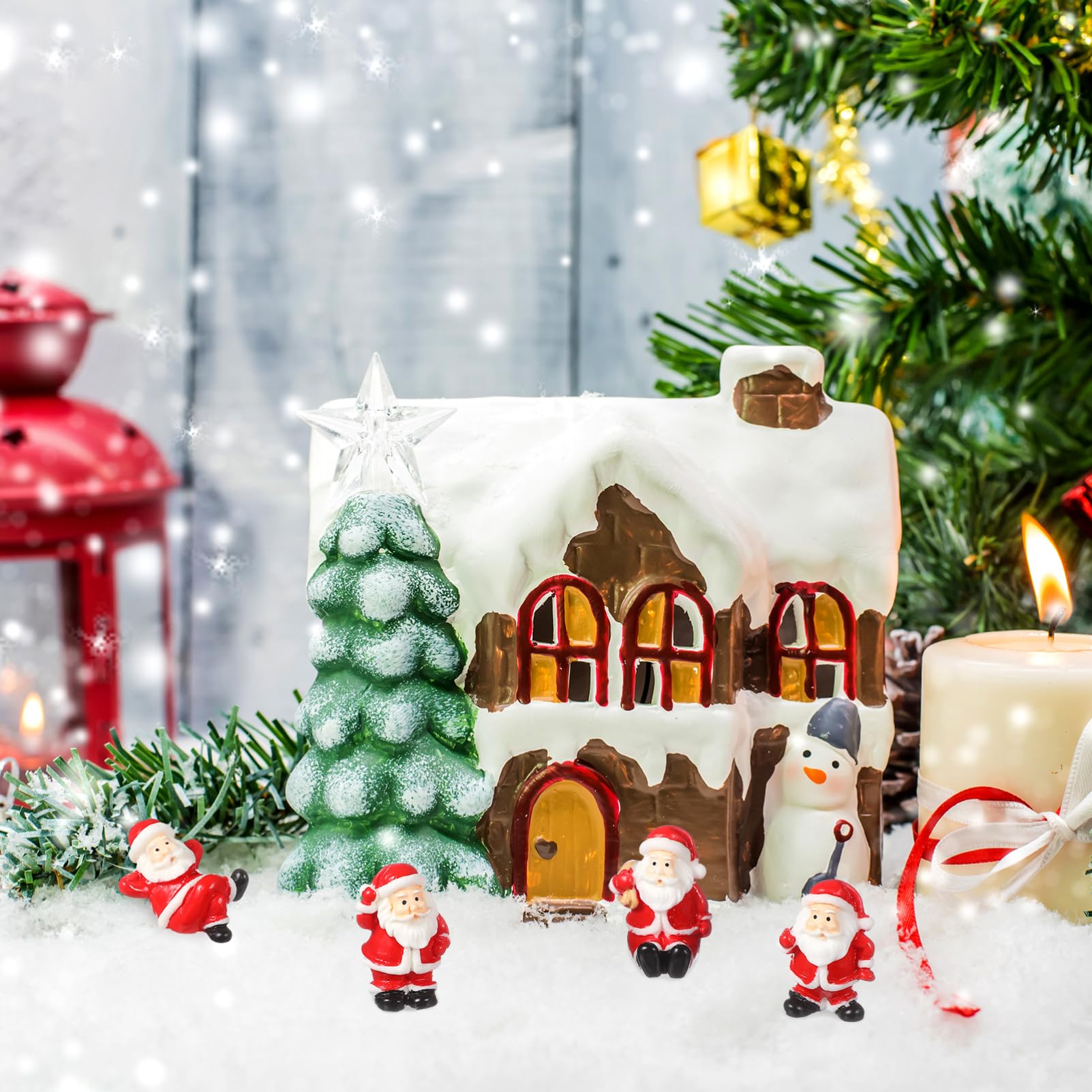 DECHOUS 12pcs Christmas Decorations Santa Claus Landscape Ornaments for Garden Creative Xmas Crafts for Holiday Party and Festive Decor