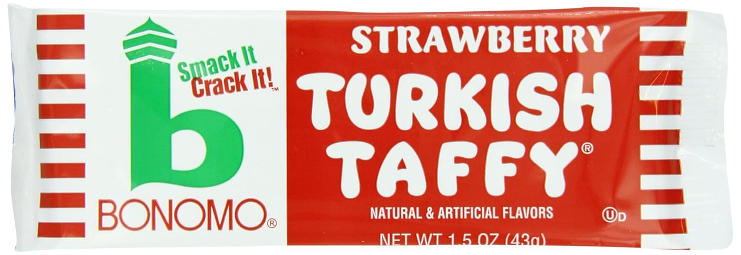 Bonomo Turkish Taffy Bar, Strawberry, 1.5 Ounce (Pack of 24)