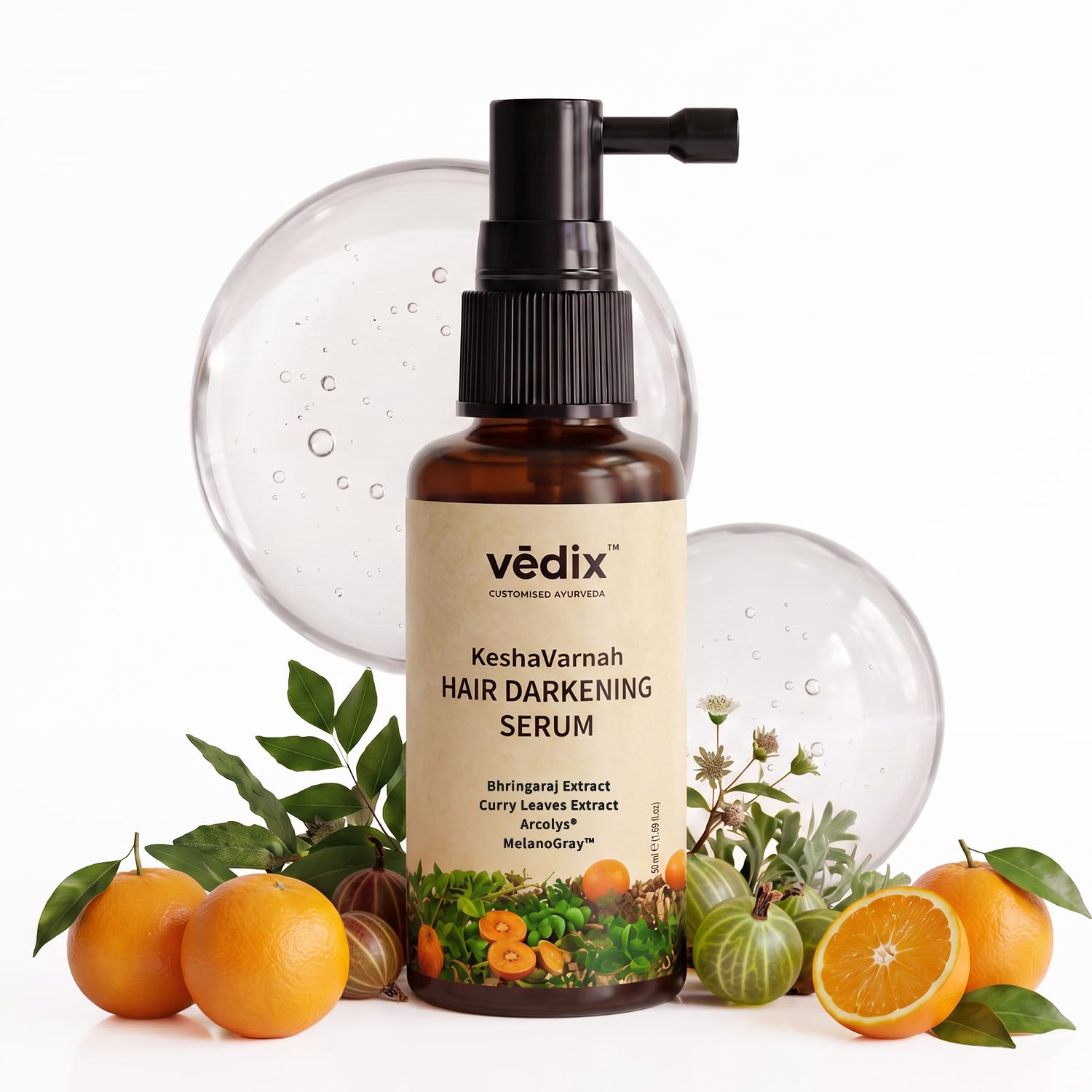 Vedix KeshaVarnah Ayurvedic Hair Serum for Premature Greying - 50ml | Anti-Grey Leave-In Hair Serum with MelanoGray™, Arcolys® & 11+ Herbs | Helps Support Natural Hair Pigmentation-image-6