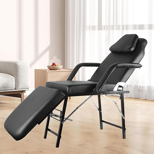 Miniatura 8 de BZ3E2 - Silla portátil plegable para tatuaje, color negro con bolsa de almacenamiento, cama de masaje ajustable, 73 pulgadas, ideal para