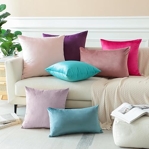 Miniatura 5 de OTOSTAR Paquete de 2 fundas de almohada decorativas de terciopelo suave y sólido de 16 x 24 pulgadas, fundas de almohada lumbares, fundas de