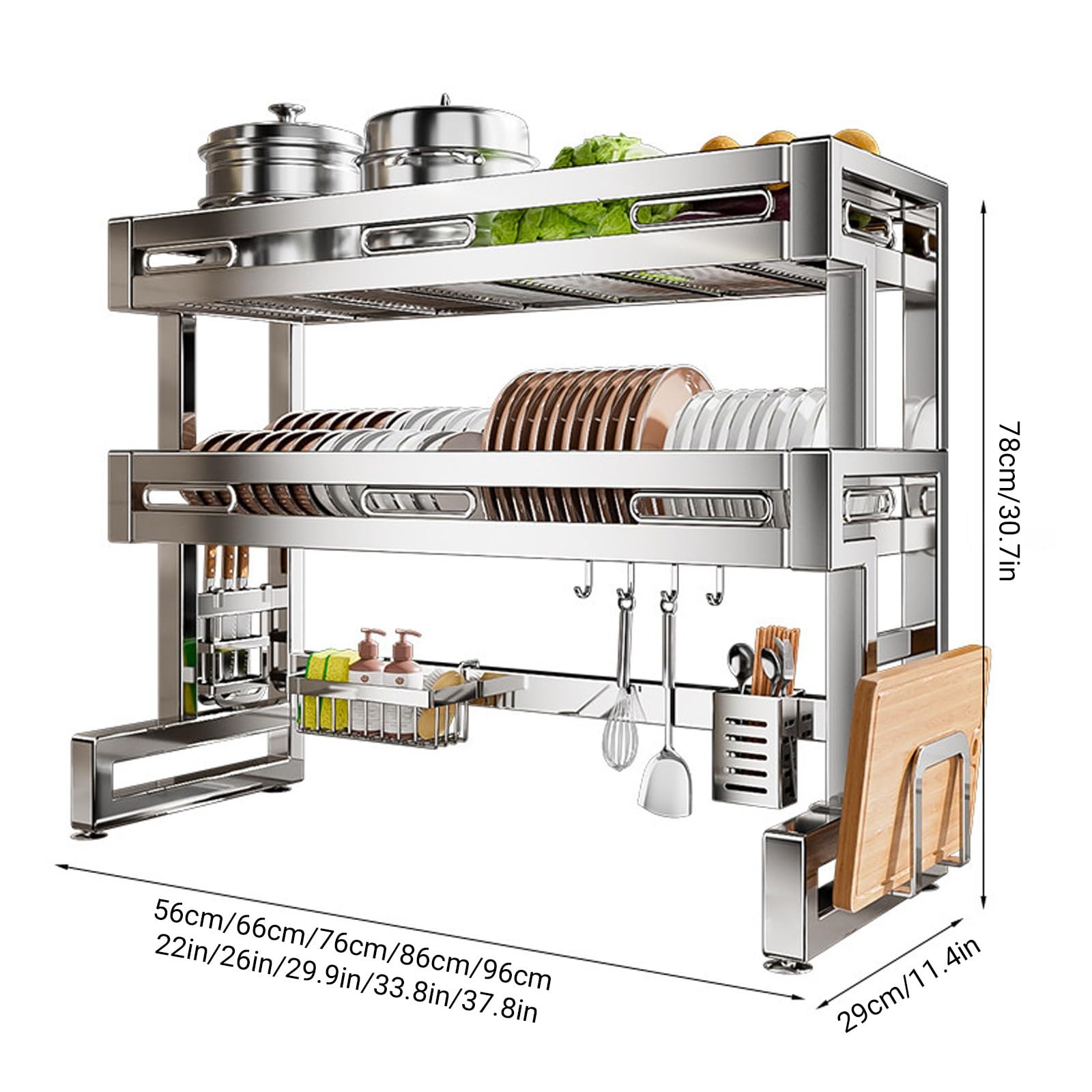Escurridor de platos de acero inoxidable, organizador de vajilla de cocina de acero inoxidable, almacenamiento que ahorra espacio para platos, cuencos, vasos, cubiertos, solución de organización de