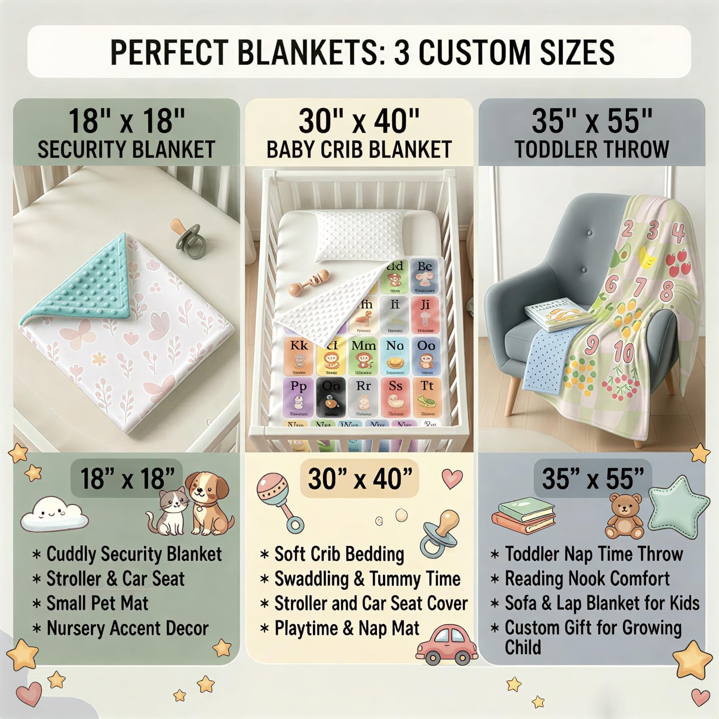 Custom Organic Cotton Double Layer Minky Dot Handmade Embroidered Baby Tummy Time Blanket with Name Customized Newborn Picture Anniversary Throw Gift for Boy Girl from Morther Dad Mom (Floral)