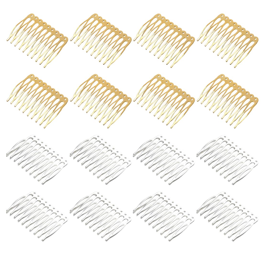 16 Pezzi Pettini Laterali in Metallo 10 Denti, pettinini per Velo, Lato per Capelli per Capelli da Donna Francese con Denti per Accessori per Capelli con Clip per Chignon Argentato & Oro