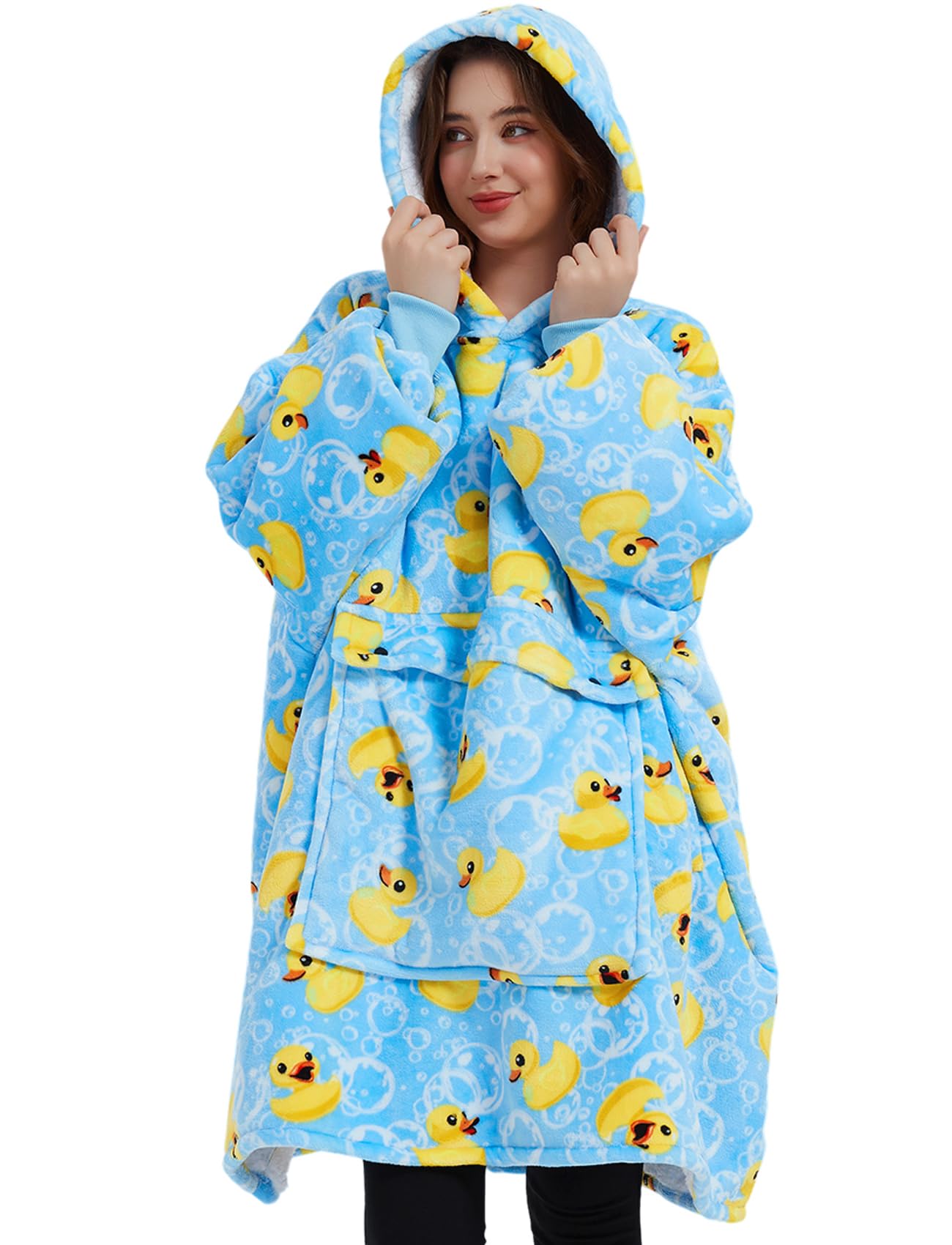 KFUBUO Wearable Blanket Hoodie for Adults With Pocket All Patterns Duckie