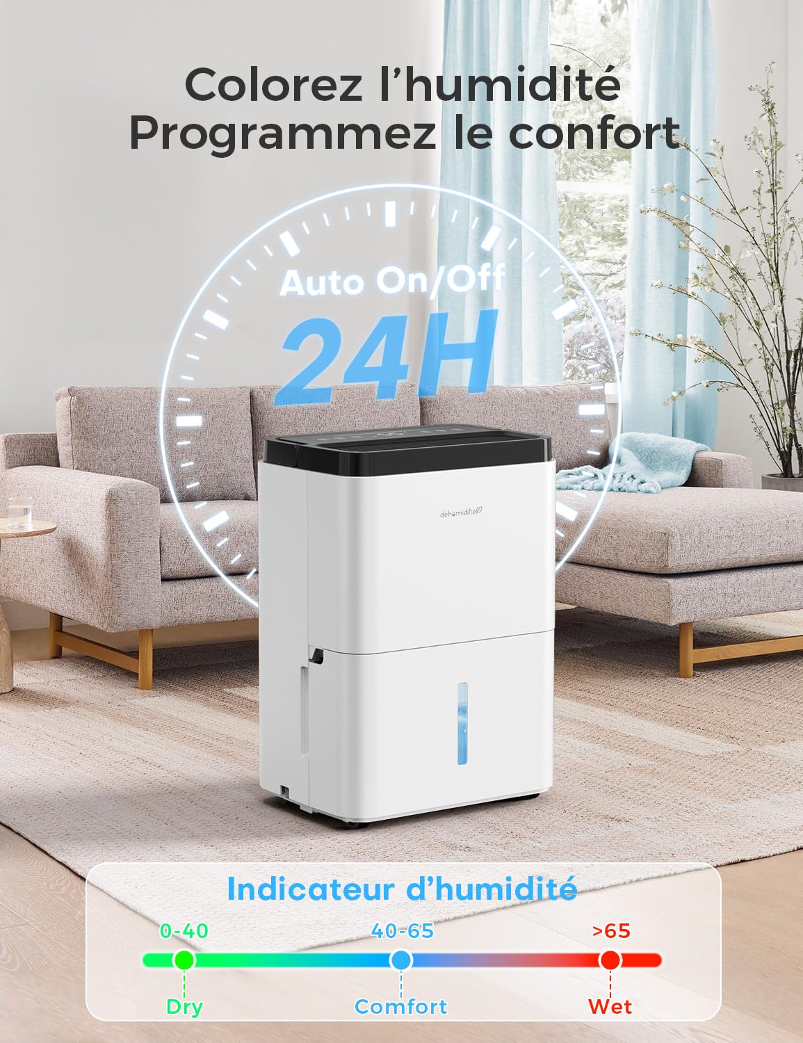 Deshumidificador, 12 L/Día, Control de Humedad, Para Sótano | 3 Modos, 2 Velocidades, Temporizador 24 H, Descongelación Automática, Manguera De Drenaje, Para Sótano, Dormitorio, Baño