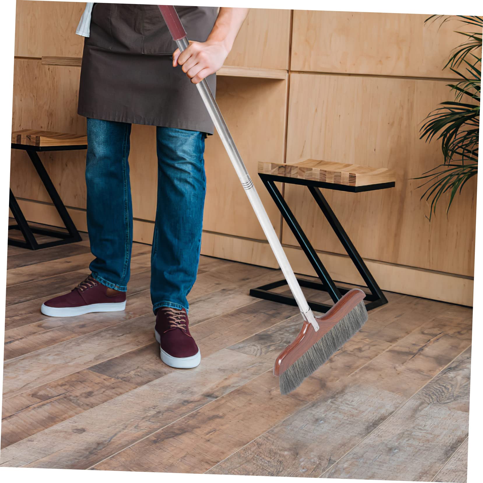 Healvian Scopone per Pavimenti Manico in Legno e Acciaio Inossidabile, Setole Morbide per Casa e Ufficio, Leggero e Resistente