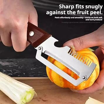 3-in-1 Multifunctional Vegetable Peeler, Wooden Handle Vegetable Peeler and Scallion Slicer Knife, with Wooden Handle and Bottle Opener,for Fruit Veggie(A)