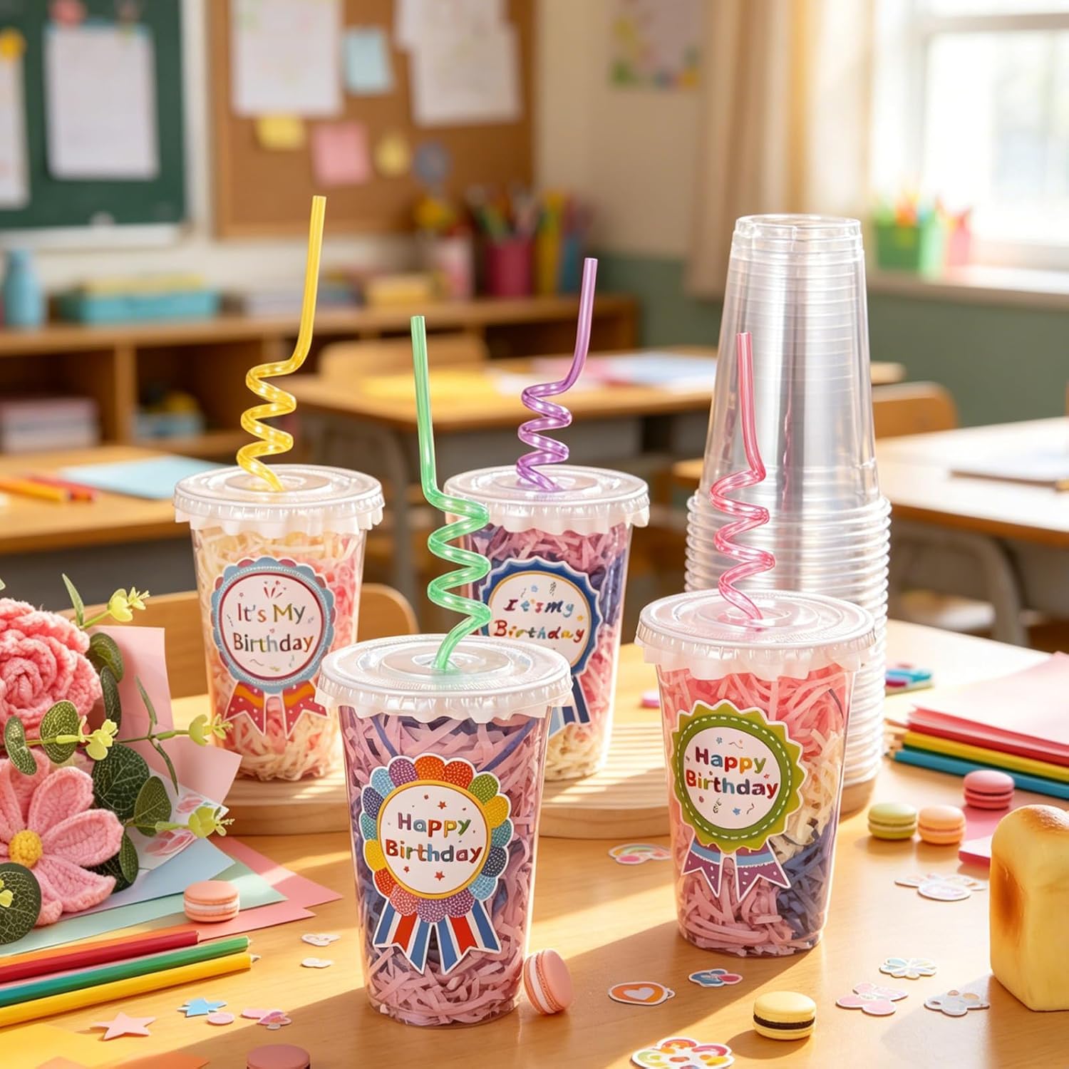 Creative Happy Birthday Gifts from Teacher Students Plastic Birthday Cups with Lid for Student Rewards and Incentives, Creative Classroom Parties, Student Birthday Parties, and More