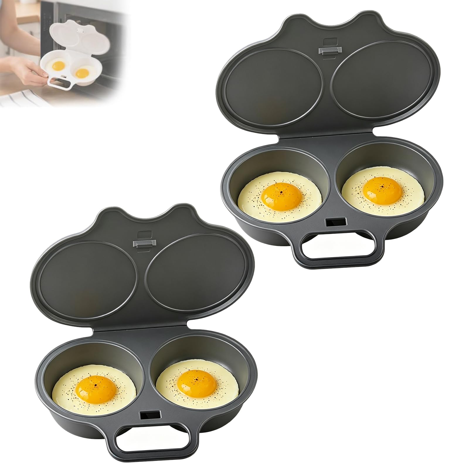 Microwave Egg Poacher,2 Cavity Nonstick Poached Egg Maker With Lid，2PCS-B