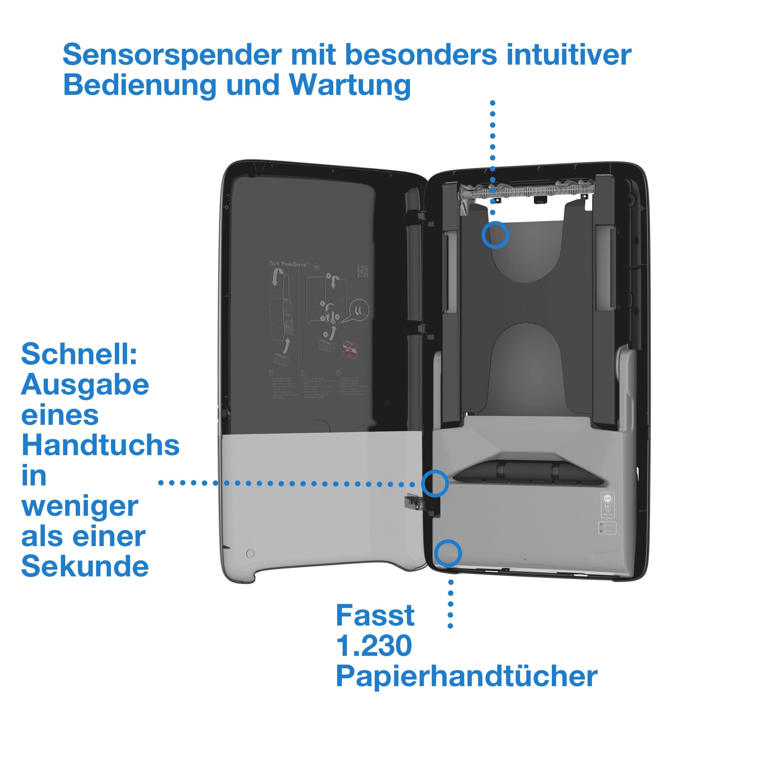 Tork PeakServe Automatik Spender für Endlos-Papierhandtücher Schwarz H5, hohe Kapazität, Elevation Serie, 552509
