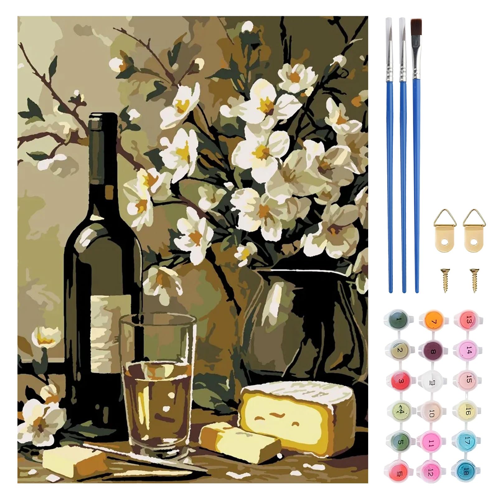 TLIOBLO Vase Flowers Paint by Numbers Kit for Adults, DIY Wine Adults Painting by Numbers Kits on Canvas for Home Wall Decor Gift 30x40cm (Without Frame)