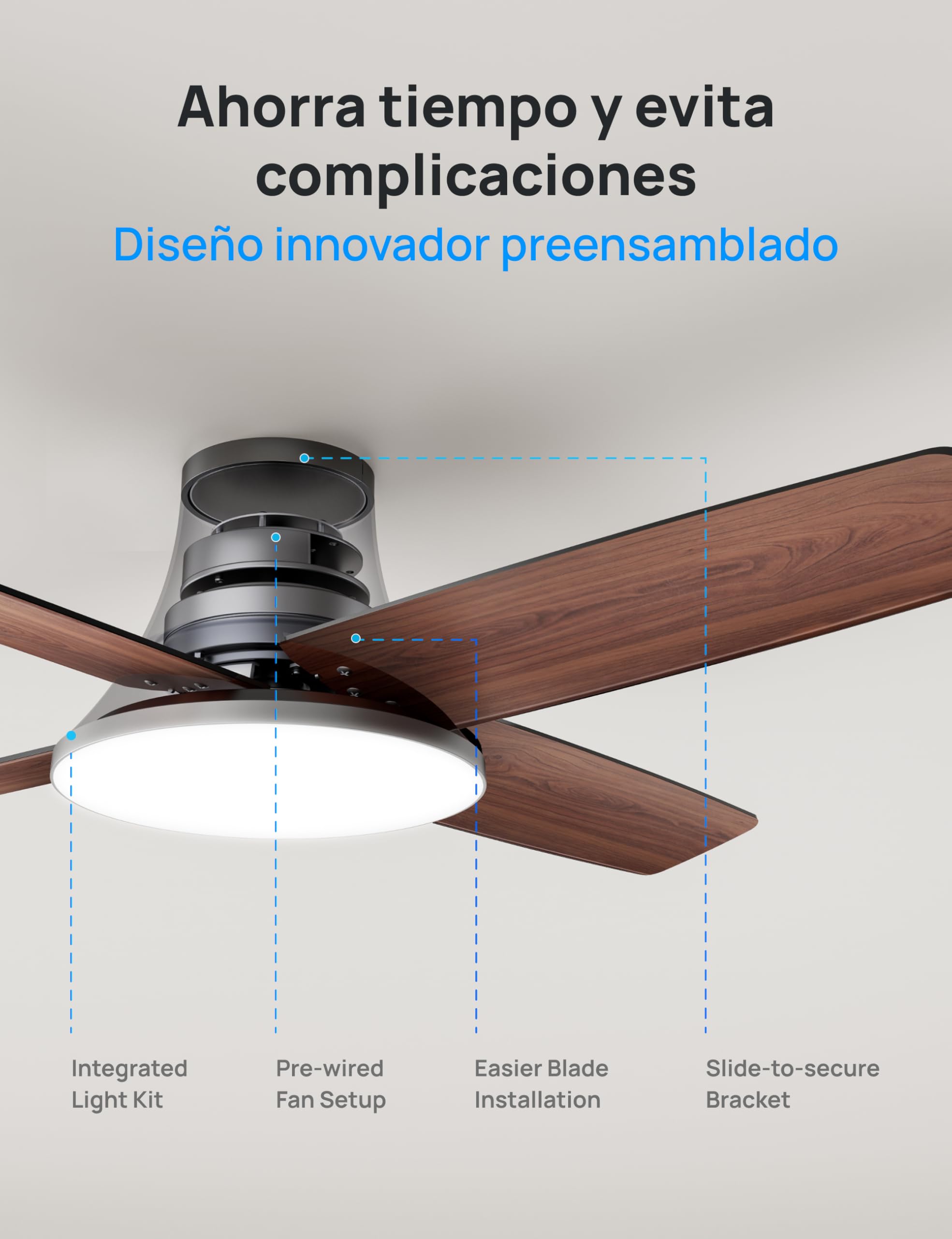 Dreo ventilador de techo con luz, 12 velocidades(APP), 3 modos, motor CC silencioso, instalación fácil, LED regulable, mando a distancia y temporizador 12 h, ventilador de techo negro para hogar