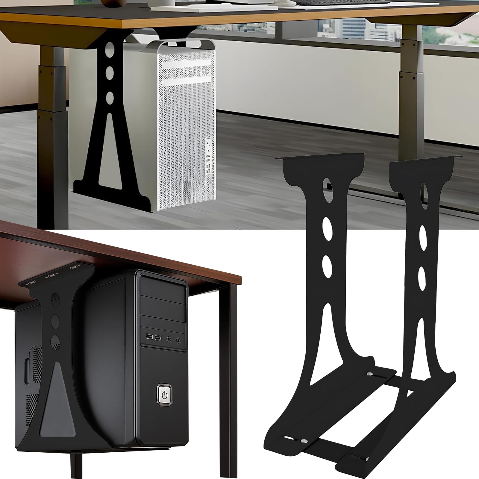 Soporte para Pc Acero Inoxidable, Soporte Negro para Pc Debajo del Escritorio Ancho Ajustable De 15 A 25 Cm Capacidad De hasta 30 Kg para La MayoríA De Los Anfitriones