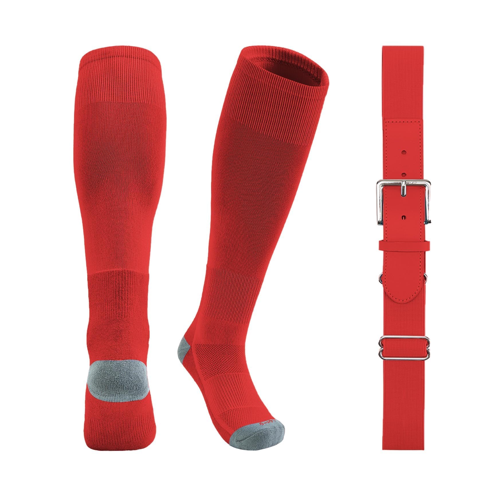 QBK Toddler Baseball Socks &amp; Belt Combo Set for Kids 2-16Y Tee Ball Socks