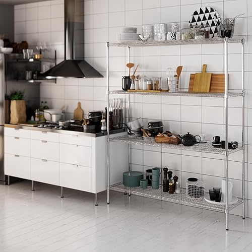 Miniatura 535 de Kit de estantería de alambre cromado de 4 niveles de 24 pulgadas de profundidad x 24 pulgadas de ancho x 64 pulgadas de alto Unidad de estante