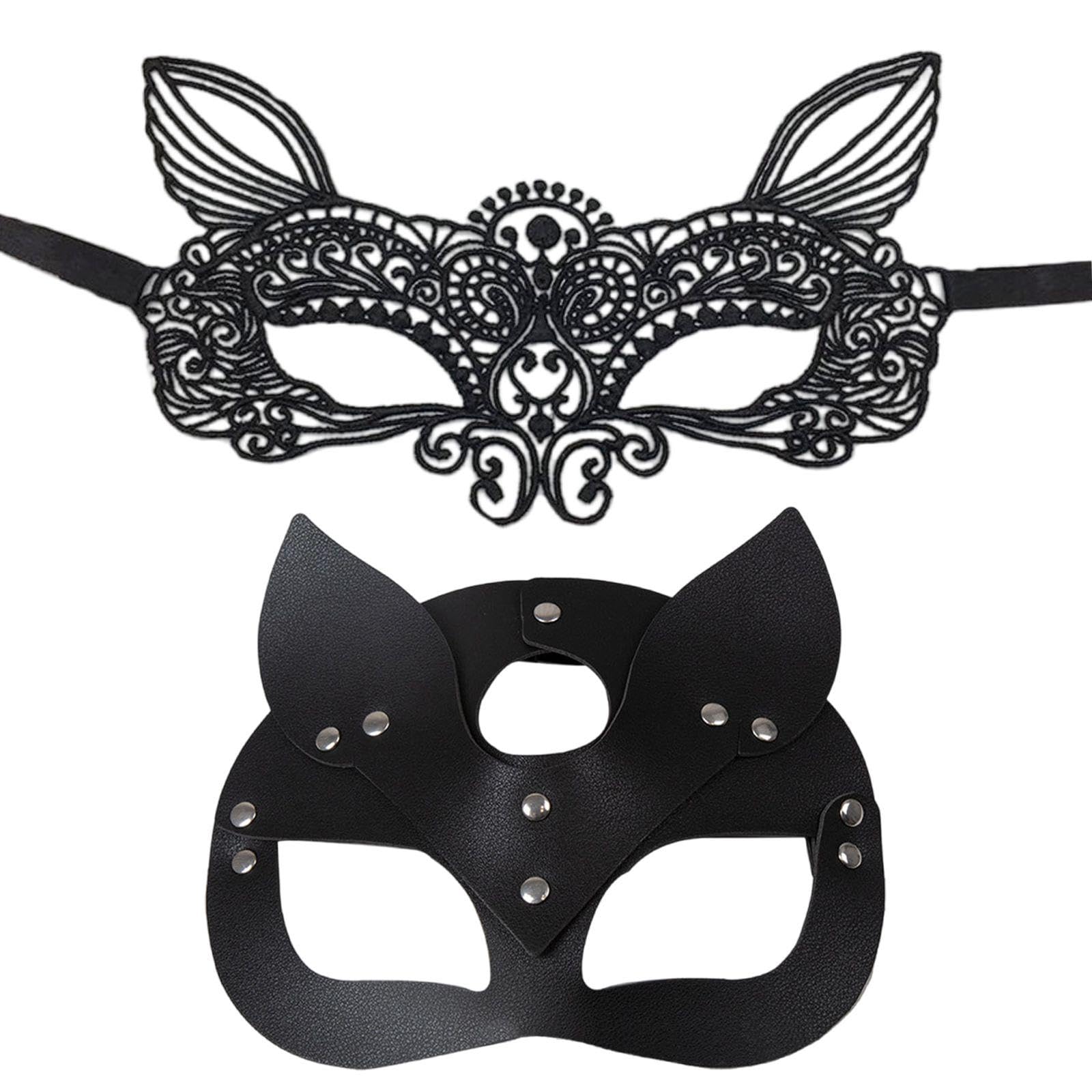 TVSVKWE 2 Pieces Of Black Cat Mask, Creative Leather Lace Eye Mask, Performance Stage Props, Carnival Dance Party Facial Decoration.