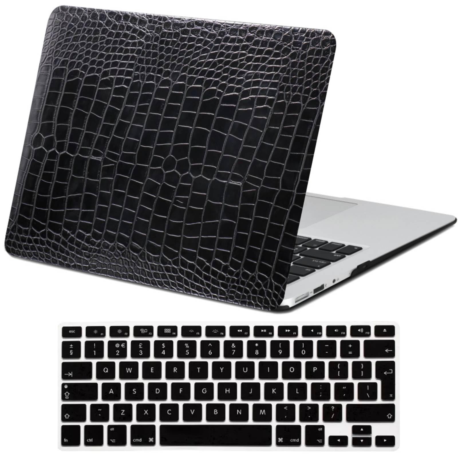 Funda MacBook Air 11 rígida anticaídas efecto caimán negro y cubierta de teclado 8