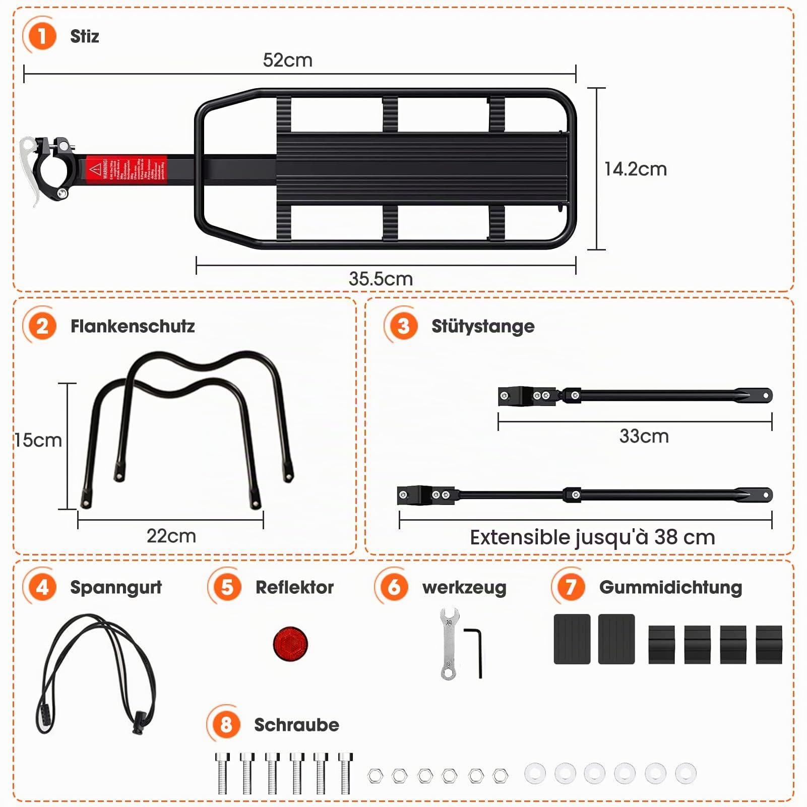 Mountain Bike Rack, ZOOYAUE Support réglable Bike Rack, Charge maximale 100kg, Alliage d'aluminium, Installation rapide, avec réflecteur