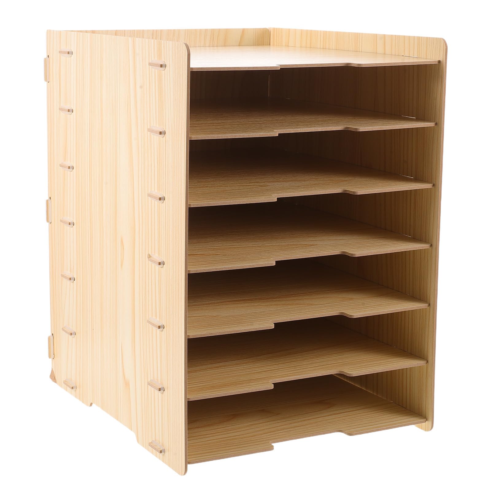 Mipcase Organizer da Scrivania in Legno con 7 Ripiani Modulari, Design Naturale, Empilabile e Versatile per Ufficio e Postazioni di Lavoro