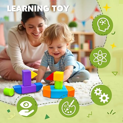 Miniatura 5 de Bloques magnéticos, bloques de construcción grandes para niños pequeños de 1 a 3 años, juego de bloques apilables 3D multiformas, juguetes