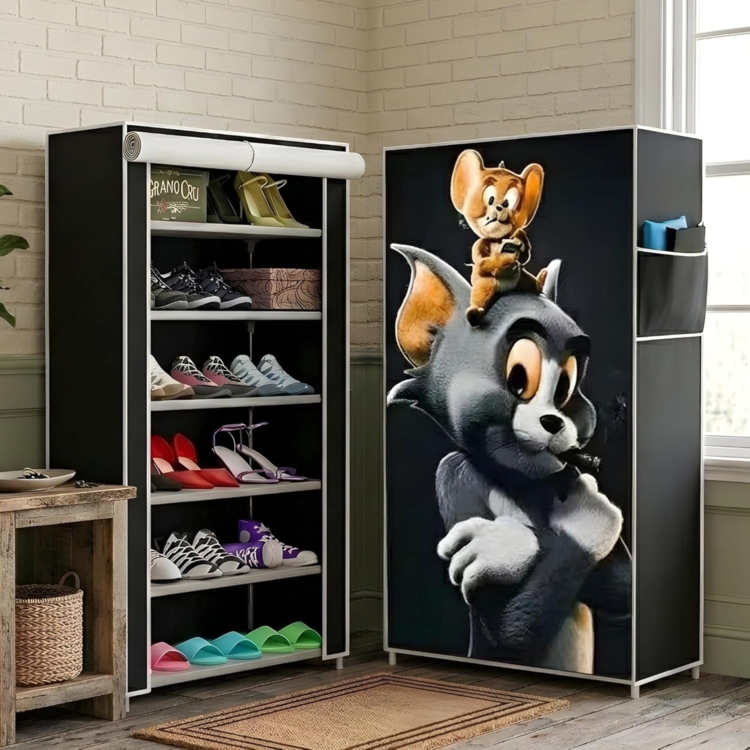NextZen Shoe Rack with Cover for Home, 6 Layer Cartoon Print | Multipurpose Shoe Stand Organizer | Cloth, Book, Laundry, Toy Storage Shelf | Space Saving Rack for Home, Office & Hostel | DIY