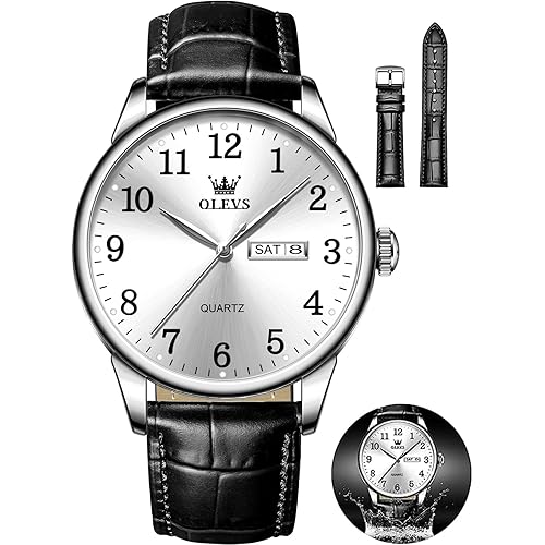 OLEVS Watch Men Mens Watches Watches for Men Leather Band Classic Brown Leather Watch Men, Analog Watch Men, Black Mens Leather Watch, Dress Waterproof Large Face Mens Watch,Relojes para Hombres Watch