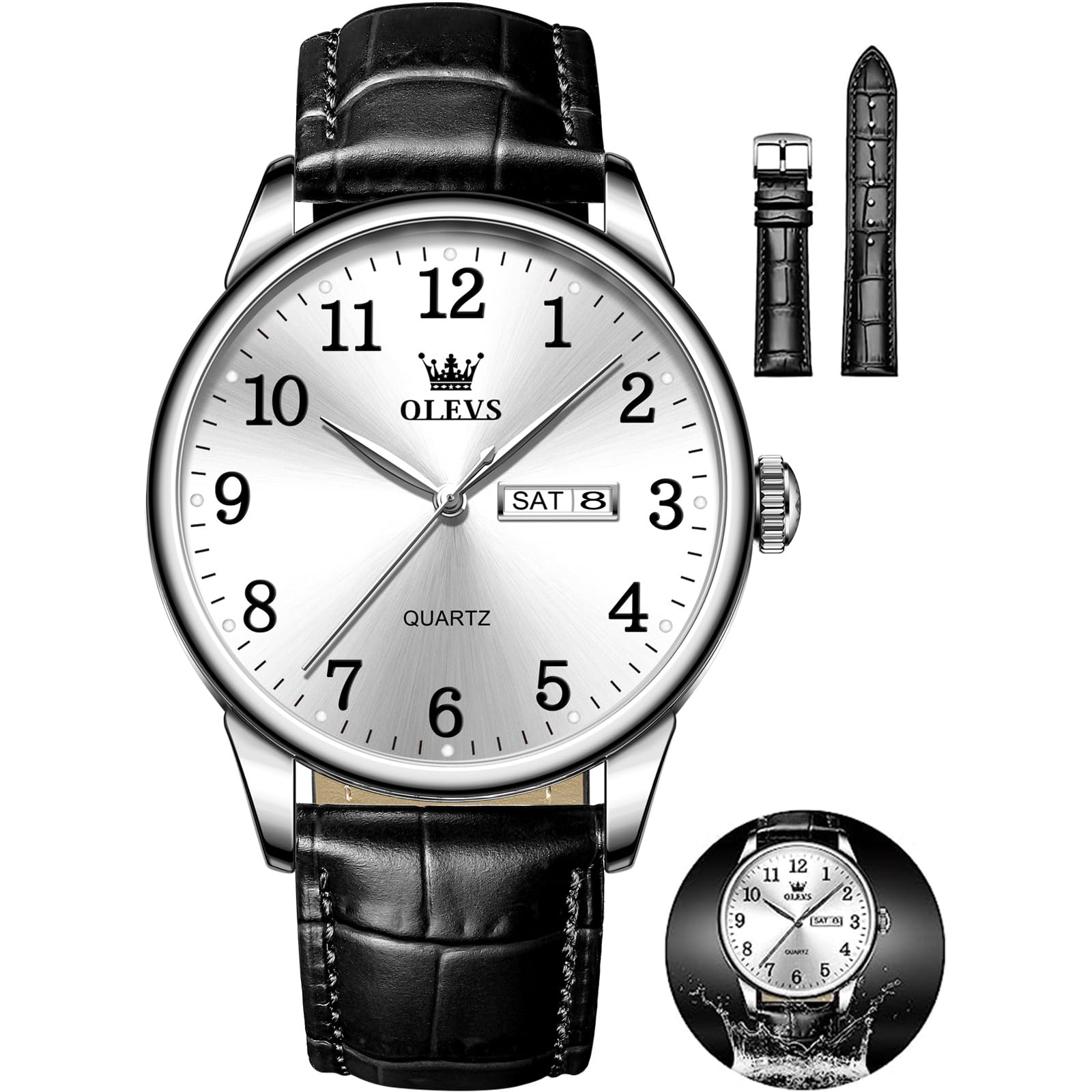 OLEVSWatch Men Mens Watches Watches for Men Leather Band Classic Brown Leather Watch Men, Analog Watch Men, Black Mens Leather Watch, Dress Waterproof Large Face Mens Watch,Relojes para Hombres Watch